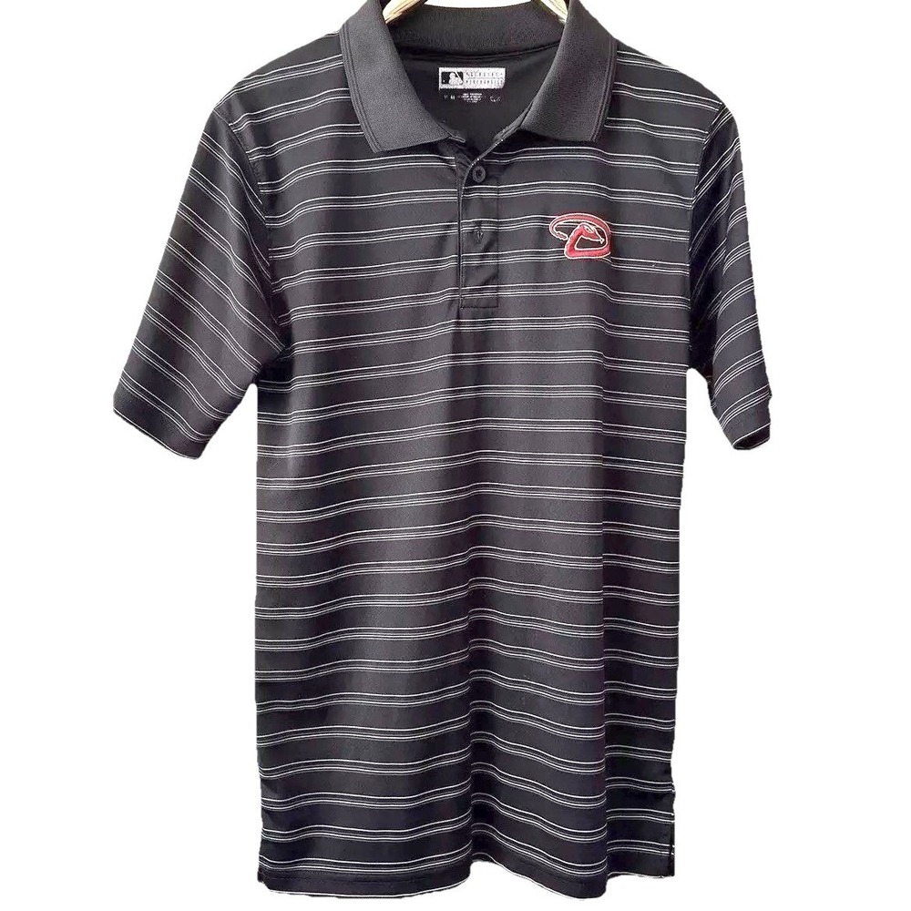 MLB True Fan Arizona Diamondbacks Polo Mens Large Black Striped 74161‎